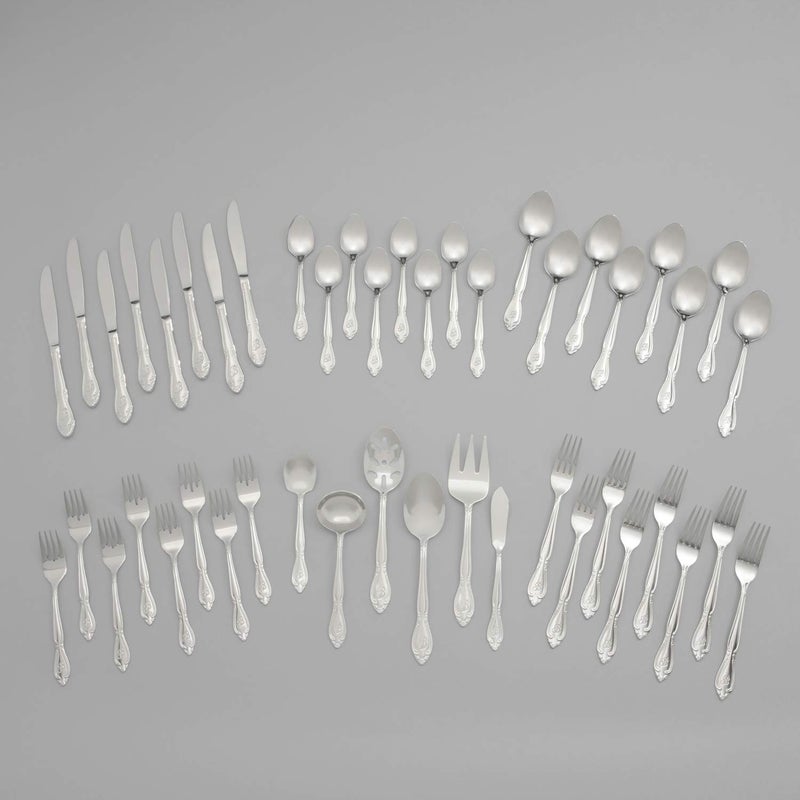 RiverRidge Rose Monogrammed Flatware Set 46 Piece Silverware - M - Utensils Set with Serving Pieces, Heavy Gauge Stainless Steel, Mirror Finish, Dishwasher Safe Cutlery for Daily Use - Image 3